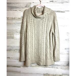 Norm Thompson womens L Beige Cable Knit Cotton Long Sleeve Pullover Sweater